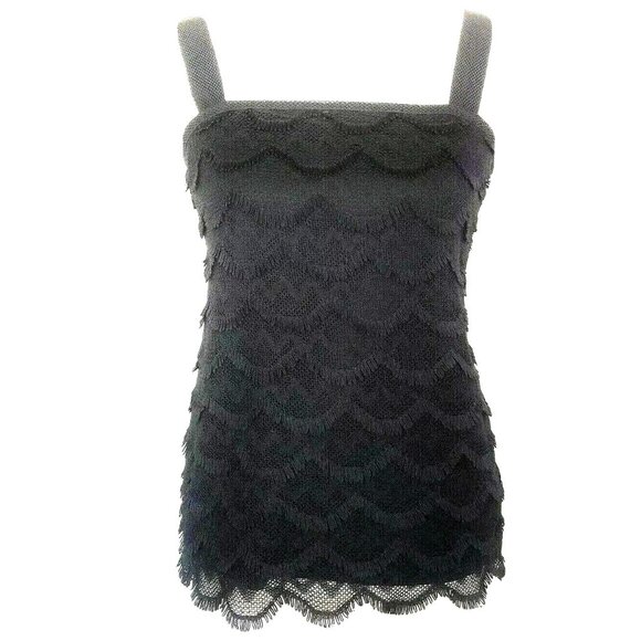 Ann Taylor Tops - Ann Taylor Top Black S eyelash Fringe Lace Scalloped Crochet Tiered Sleeveless